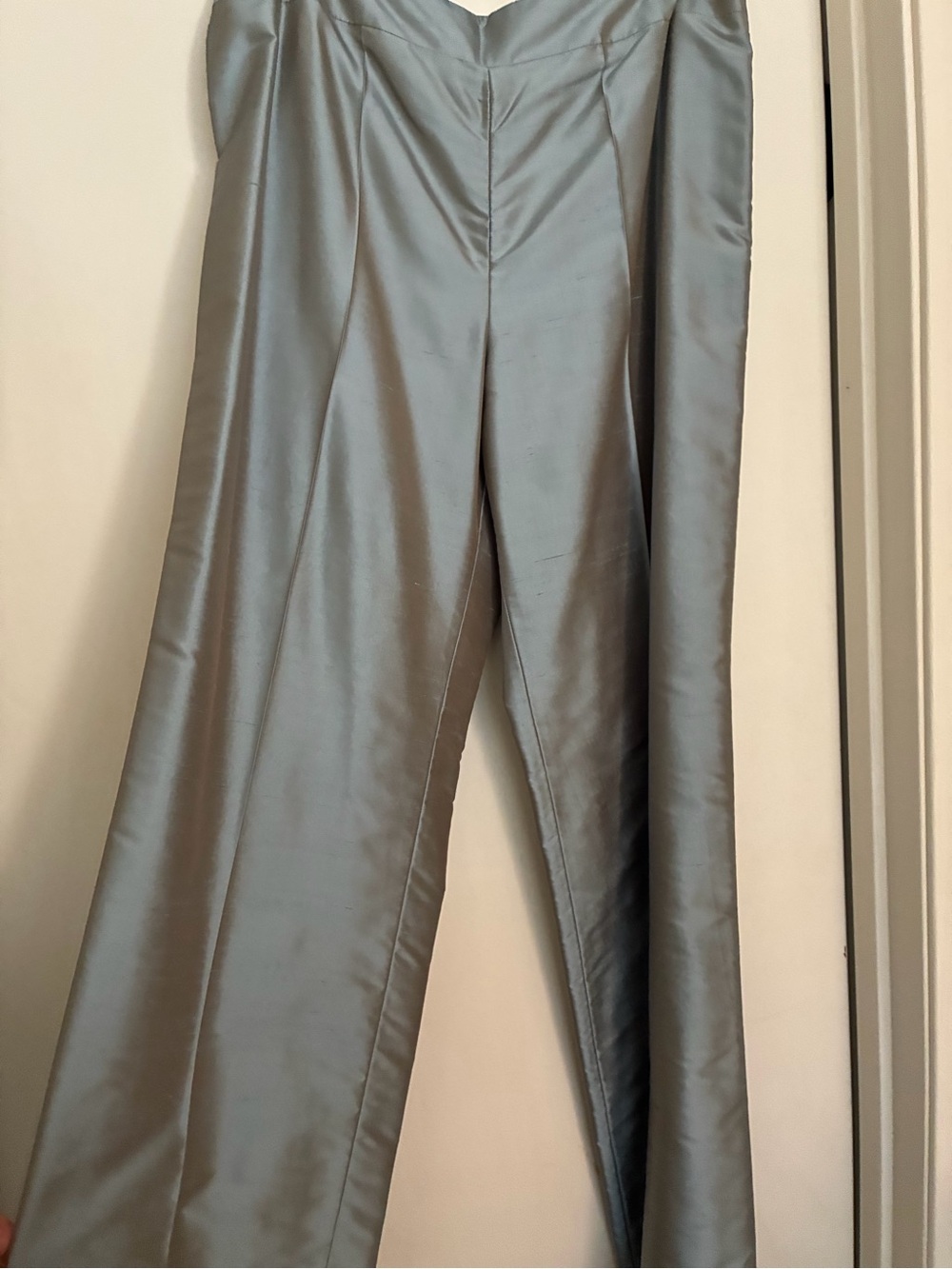 Elegant Silk Wide-Leg Women's Pants in Light Blue-Gray